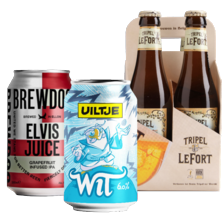 Brewdog of Uiltje blikje à 33 cl
of LeFort tripel
tray van 4 flesjes à 33 cl